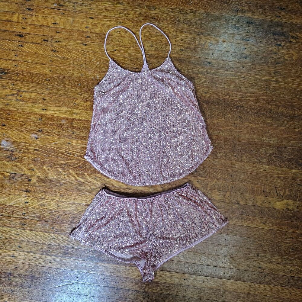 Victoria's Secret Pink Sequin Two-piece Outfit Pajama Size Extra Small Nwts
